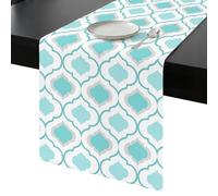 Teal Blue Cyan Table Runner 48 Inches Long, Morocco Washable Table Runners Heat-Insulation Kitchen Dining Table Decorations for Home Party Decor, 13"x48"