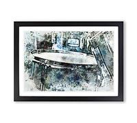 Teal Blue Drum Kit in Abstract Framed Print | A2 Black Framed Wall Art | Ready to Hang | Abstract Music Picture | Living Room Bedroom Lounge Office