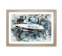 Teal Blue Drum Kit in Abstract Framed Print | A2 Oak Framed Wall Art | Ready to Hang | Abstract Music Picture | Living Room Bedroom Lounge Office