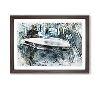Teal Blue Drum Kit in Abstract Framed Print | A2 Walnut Framed Wall Art | Ready to Hang | Abstract Music Picture | Living Room Bedroom Lounge Office
