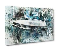 Teal Blue Drum Kit In Abstract Modern Art Canvas Wall Art Print Ready to Hang, Framed Picture for Living Room Bedroom Home Office Décor, 20x14 Inch (50x35 cm)