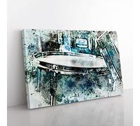 Teal Blue Drum Kit In Abstract Modern Art Canvas Wall Art Print Ready to Hang, Framed Picture for Living Room Bedroom Home Office Décor, 60x40 cm (24x16 Inch)