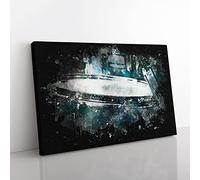 Teal Blue Drum Kit Paint Splash Modern Art Canvas Wall Art Print Ready to Hang, Framed Picture for Living Room Bedroom Home Office Décor, 60x40 cm (24x16 Inch)