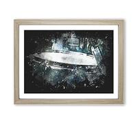 Teal Blue Drum Kit Paint Splash Modern Art Framed Print | A4 Oak Framed Wall Art | Ready to Hang | Modern Music Picture | Living Room Bedroom Lounge Office