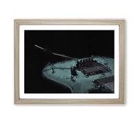 Teal Blue Electric Guitar Modern Art Framed Print | A3 Oak Framed Wall Art | Ready to Hang | Modern Music Picture | Living Room Bedroom Lounge Office