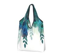 Teal Blue Feather Foldable Shopping Bag Reusable Grocery Bags Peacock Portable Travel Pounch for Camping Daily Use Household