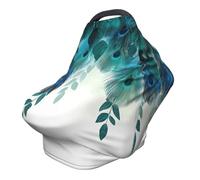Teal Blue Feather Nursing Cover 360° Full Coverage Peacock Stretch Scarf for Breastfeeding and Car Seat Cover Fit for Most Pushchairs and Prams