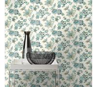 Exotic Floral Rasch Wallpaper Cream Blue Washable Traditional Paste The Wall