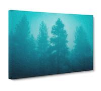 Teal Blue Forest Canvas Print | Gallery Wrapped 30mm Frame Wall Art | 20x14 inches | Ready to Hang | Modern Landscape Picture | Living Room Bedroom Lounge Office