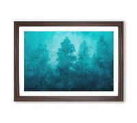 Teal Blue Forest Painting Framed Print | A2 Walnut Framed Wall Art | Ready to Hang | Modern Landscape Picture | Living Room Bedroom Lounge Office