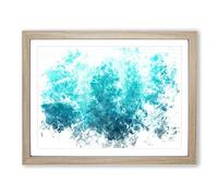 Teal Blue Forest Watercolour Modern Framed Wall Art Print, Ready to Hang Picture for Living Room Bedroom Home Office Décor, Oak A4 (34 x 25 cm)