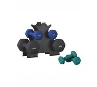 (Teal Blue, Harbor Blue, Ink Black) Hex Dumbbells Set with Stand - 2 x 1 kg, 2 x 3 kg, 2 x 5 kg, Neoprene Coating, Home Fitness, Grey, Green
