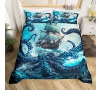 (Teal Blue, King(No Comforter)) Homewish Dolphin Duvet Cover 3D Dolghin Print Comforter Cover,Ocean Creature Sea Animlas Double Bedding Set,Purple Starry Sky Moon Bed Cover Seaside