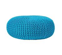 (Teal Blue) Knitted Cotton Large Round Pouffe Footstool 70 x 23 cm