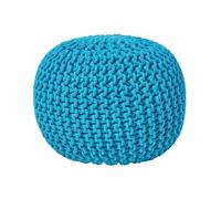 HOMESCAPES Teal Blue Knitted Pouffe Footstool Bean Filled 100% Cotton for Living Room Children or the Elderly