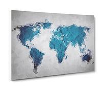 Teal Blue Map Of The World In Abstract Modern Art Canvas Wall Art Print Ready to Hang, Framed Picture for Living Room Bedroom Home Office Décor, 30x20 Inch (76x50 cm)