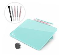 Teal Blue Mini Desktop Pure Glass Whiteboard, Small Slope Slick Desk Whiteboard Glass, Desk White Board, Desktop White Board Dry Erase, Stenography Artifact for Office Home Schooling Décor, 20x15 cm