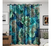 Teal Blue Ocean Curtains Blackout, 46x90 Inch 2 Panels - Sea Plant Abstract Pattern Black Out Curtains, Home Decor, 90 Drop Eyelet Window Drapes for Bedroom, Living Room DI183