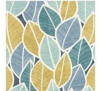 Teal Blue Ochre Leaves - Botanical Geometric Pattern - Modern Contemporary Versatile Sophisticated Wallcovering - 10.05m x 53cm Roll - Dining Room Studio Lounge Feature Wall - Paste The Wall Wallpaper