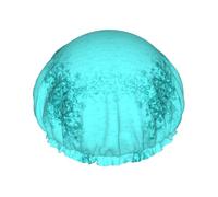 Teal Blue Print Double Layer Waterproof Shower Cap Women Men Reusable Bath Hair Caps Elastic Band