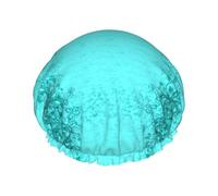 Teal Blue Printed Hair Cover, Dual Layer Bathing Cap For Thick Hair, Reusable Headgear For Women