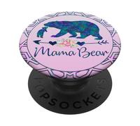 Teal Blue Purple Floral Mama Bear and One Cub Silver pink PopSockets Swappable PopGrip