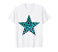 Teal Blue Rockabilly Punk Star Pattern Cheetah Leopard Value Graphic T-Shirt, Men, White, S