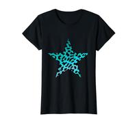 Teal Blue Rockabilly Punk Star Pattern Cheetah Leopard Value Graphic T-Shirt, Women, Black, XS