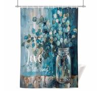 Teal Blue Shower Curtain for Bathroom, Eucalyptus Branch Glass Vase Oil Painting Waterproof Cloth Fabric Bathroom Accessories Set with 12 Rust Proof Plastic Hooks, 72” x 84”