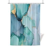 Teal Blue Shower Curtain for Bathroom, Gold Abstract Marble Natural Stone Cracks Modern Waterproof Cloth Fabric Bathroom Accessories Set with 12 Rust Proof Plastic Hooks, 72” x 96”