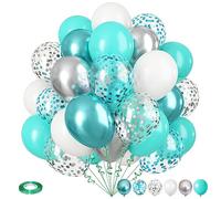 Teal Blue Silver Balloons, 35Pcs Turquoise Light Blue Mint Green Silver White Confetti Latex Balloons Set, Aqua Blue White Silver for Boys Christening Birthday Baby Shower Wedding Party Decorations