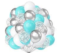 Teal Blue Turquoise Balloons 50 Pack 10 Inch White Silver Confetti Balloons Teal Party Decorations for Boy Girl Birthday Baby Shower Wedding Engagement Party Supply