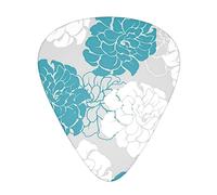 Teal Blue White Bouquets Peony Flower Thin Medium And Heavy Gauge Guitar Picks For Bass Electric Acoustic Guitars (12 Count)
