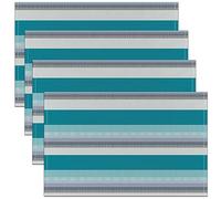 Teal Blue White Stripes Placemat 45X30cm Geometric Placemats Set of 4 for Kids Patchwork Striped Indoor Outdoor Kitchen Modern Art Table Place Mats