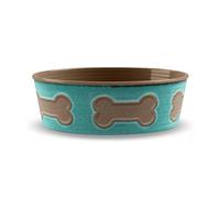 Teal Bone Melamine/Plastic Pet Food Bowl - Large