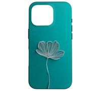 Teal Botanical Line Flower Art Minimal Modern Aesthetic Case for iPhone 16 Pro