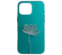 Teal Botanical Line Flower Art Minimal Modern Aesthetic Case for iPhone 16 Pro Max