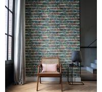 Rasch Textured Teal Brick Wall Wallpaper Non Woven Industrial Paste The Wall