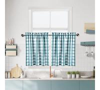 Teal Buffalo Plaid Cafe Curtains 36 Inches Long,Dark Blue Buffalo Check Kitchen Tier Curtain, Gingham Rod Pocket Short Tiers for Kitchens Bathroom Window Treatment, 28"x36", Teal/White, Set of 2
