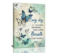 Teal Butterfly Floral Wall Decor - Farmhouse Butterfly Pictures Inspirational Quotes Canvas Prints Artwork Painting Modern Home Decorations For Bathroom Girls Bedroom Living Room