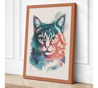 Teal Cat Portrait Canvas Wall Art Print 24x16 Inch | Ready to Hang, Gallery Wrapped, Fade-Resistant Inks, Securely Packaged, UK Made