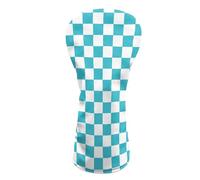 Teal Checkered Golf Head Covers for Woods and Driver Fairway Hybrid Funny PU Leather Golf Club Head Covers for Women Men Golf Accessories for Halloween Christmas Birthday Present