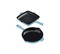 Cooks Professional 2 Piece Cast Iron Frying Pan & Skillet Set | Heavy-Duty Cooking Pans with Enamel Interior | Oven Safe to 260°C, Induction & All Hob Compatible | PFAS, PFOA & PTFE-Free | Teal