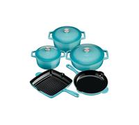 Cooks Professional 5 Piece Cast Iron Casserole Dishes, Frying Pan & Skillet Set | Heavy-Duty Cookware Pans with Enamel Interior | Oven Safe to 260°C, Induction & All Hob Compatible | Teal
