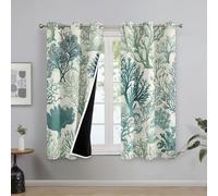 Teal Coral Blackout Curtains for Living Room, Nautical Coastal Curtains Bedroom Home Decor, Thermal Eyelet Window Drapes, 2 Panels 65 Drop, 29.5x65 (W x L) L-C&37