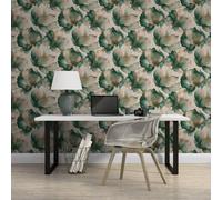 Teal Coral Floral Wallpaper 3D Effect Gold Metallic Shimmer
