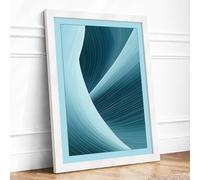 Teal Currents Minimalist Framed Wall Art Print A3 White