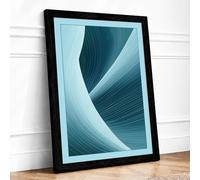 Teal Currents Minimalist Framed Wall Art Print A4 Black