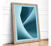 Teal Currents Minimalist Framed Wall Art Print A4 Oak