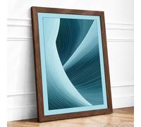 Teal Currents Minimalist Framed Wall Art Print A4 Walnut